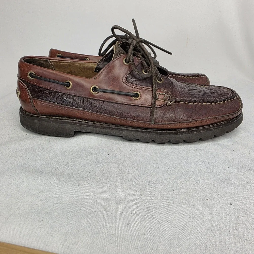Mens LL Bean 8.5 D Allagash Bison Handsewn Brown Leather Loafer Oxford Boat Shoe